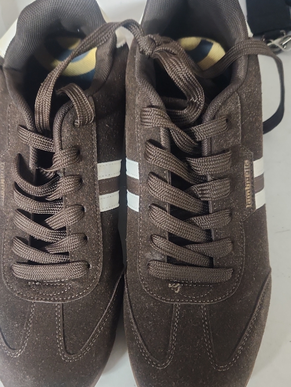 Men's Brown Suede Lace-Up Sneakers with White Stripe Accent
